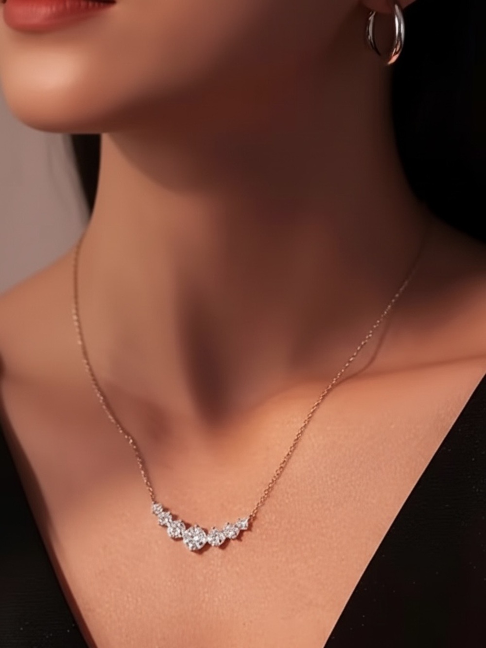 S925 Sterling Silver 1 CT Moissanite Graduated Necklace. New.